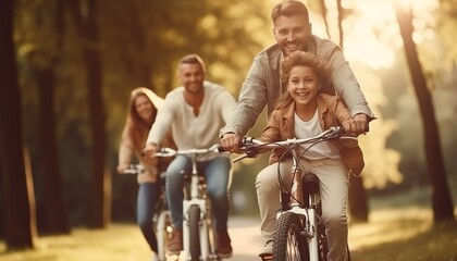 a family enjoying a merry bike ride