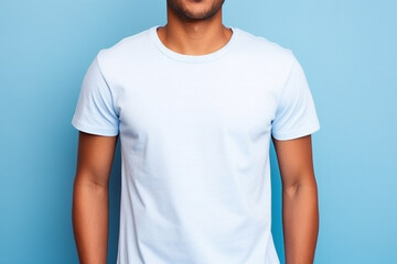 casual man in white t shirt Blue background