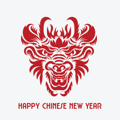 Fototapeta premium Chinese New Year 2024, the year of the Dragon, red and gold line art characters, simple hand-drawn Asian elements with craft (Chinese translation: Happy Chinese New Year 2024, year of the Dragon)