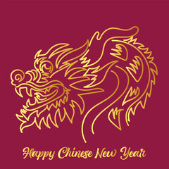 Fototapeta premium Chinese New Year 2024, the year of the Dragon, red and gold line art characters, simple hand-drawn Asian elements with craft (Chinese translation: Happy Chinese New Year 2024, year of the Dragon)