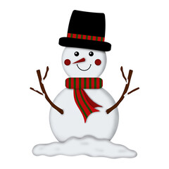 Snowman with Scarf and Hat Isolated on White