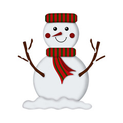Snowman with Scarf Isolated on White