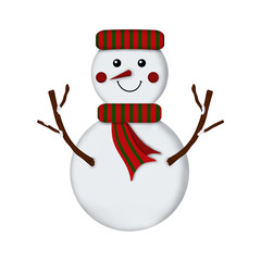 Snowman with Scarf Isolated on White