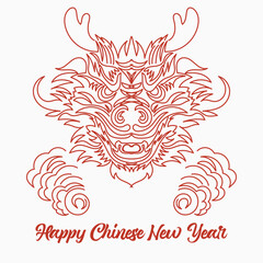 Chinese New Year 2024, the year of the Dragon, red and gold line art characters, simple hand-drawn Asian elements with craft (Chinese translation: Happy Chinese New Year 2024, year of the Dragon)