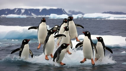Obraz premium Concept of penguins in polar regions