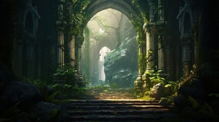 Towering stone archway leading to a magical realm | generative ai