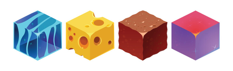 Game Blocks and Cubes of Different Material Vector Set