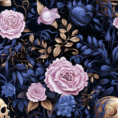 Halloween Vintage Dark Roses Seamless background