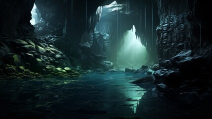 Bioluminescent caves illuminating an underground world | generative ai
