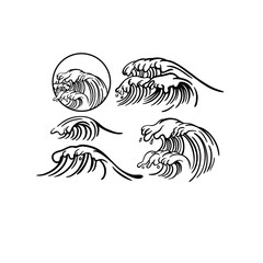 illustration of a set of vector line art drawing of waves