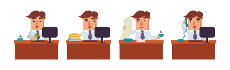 Office Worker Man Character in Formal Suit Vector Set