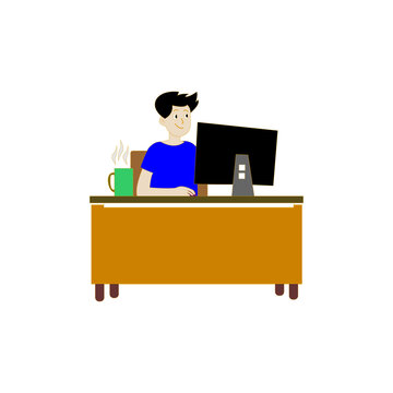 Vector illustration Graphic of a teenage boy operating a computer suitable for education advertisement template advertisement for job vacancy etc.
