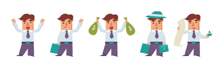 Office Worker Man Character in Formal Suit Vector Set