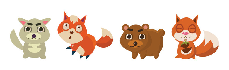 Cute Forest Animal with Pretty Snout Vector Set