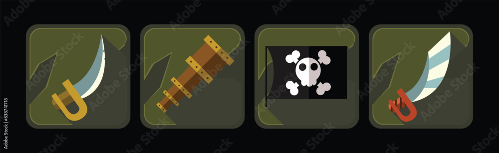 Poster pirate icons and web game object frames vector set