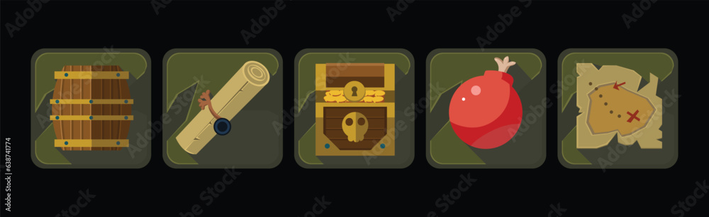 Poster pirate icons and web game object frames vector set