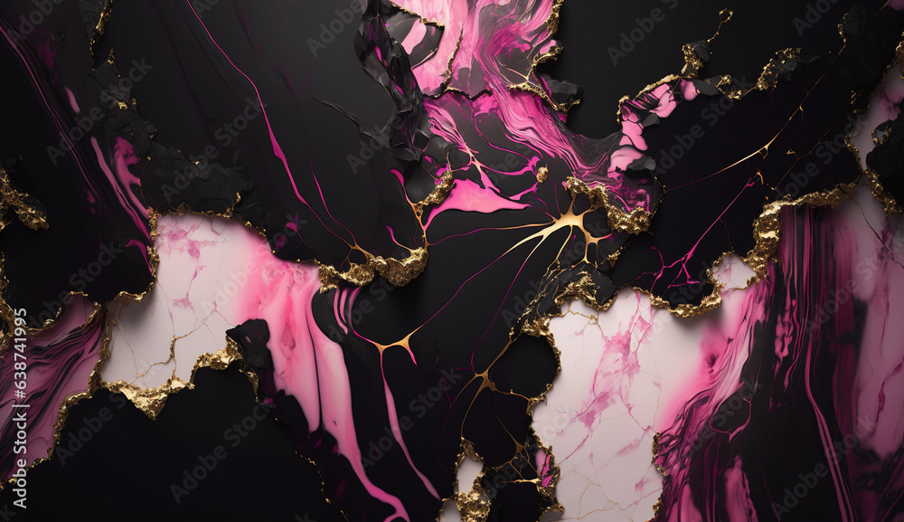 Wall mural pink and black marble textured abstract background. ai