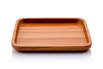 Square Wooden Tray Isolated on White