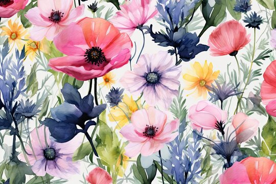  Watercolor floral pattern  ,Generative AI