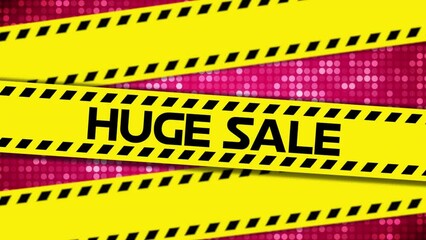 Animation of huge sale text on yellow tape over dots on pink background - Powered by Adobe