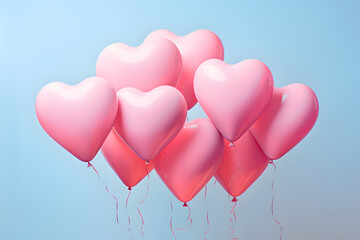 Pink heart shape balloons isolated on blue background