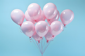 Pink heart shape balloons isolated on blue background