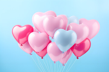 Pink heart shape balloons isolated on blue background