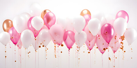 Party Pink and gold balloons isolated onwhite background - obrazy, fototapety, plakaty
