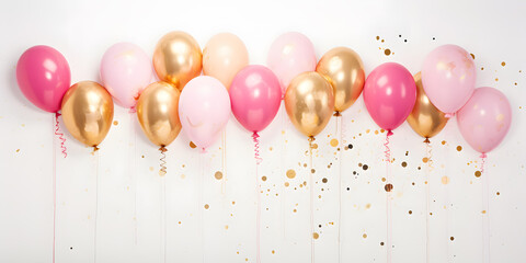 Party Pink and gold balloons isolated onwhite background