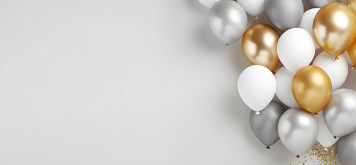 Silver and gold balloons isolated on light grey background