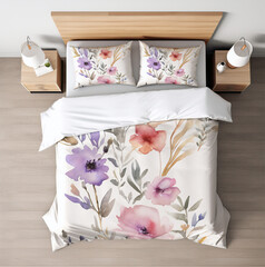 botanical repeating pattern watercolor flowers duvet cover and matching pillows