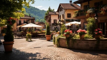 Fototapeta na wymiar Timeless square in a picturesque European village 