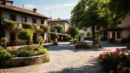 Obraz premium Timeless square in a picturesque European village 