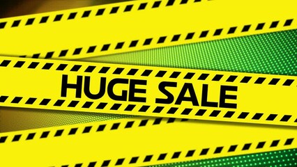 Animation of huge sale text on yellow tape over dots pattern in background - Powered by Adobe