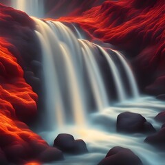 waterfall at night in volcano area