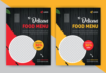 Fast food restaurant Flyer and web banner template design with abstract background, logo and icon. Fresh pizza, burger & pasta online sale promotion flyer or poster