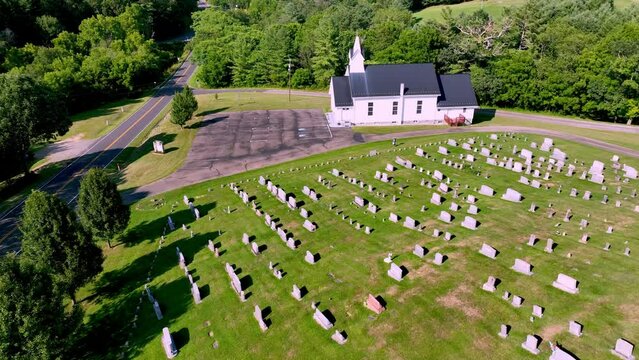 aerial push in over quant church near fries virginia