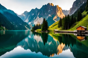lake in mountains Generative AI 