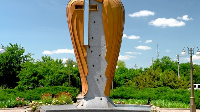 Dobroslav, Ukraine 06.17.2023. Memorial to the victims of the Holodomor in Dobroslav, Odessa region, Ukraine, on a sunny summer day 4K