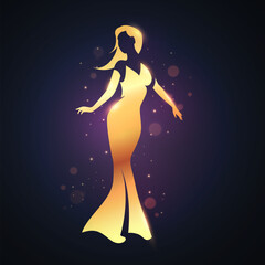 Gold Silhouette Of A Graceful Women. Golden Female Award. - obrazy, fototapety, plakaty