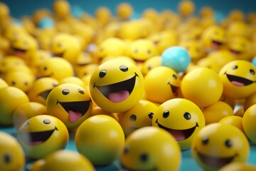 Happy and laughing emoticons 3d rendering background, social media and communications concept. 