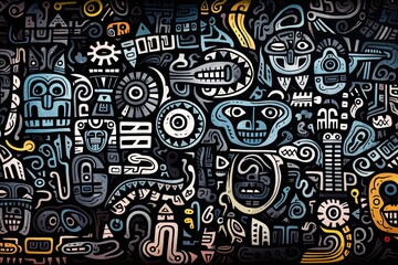 Hieroglyphic signs background in style of a native mesoamericans. Mayan, Aztec and Inca civilisation. Generative Ai
