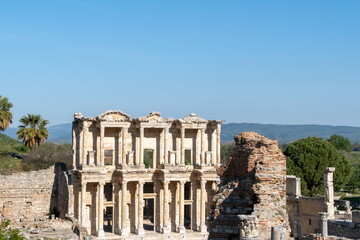 The Library of Celsus in ancient Ephesus, located in western Turkey or Turkiye