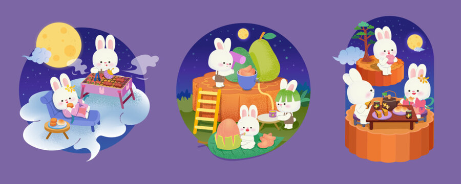 Rabbits having moon viewing party