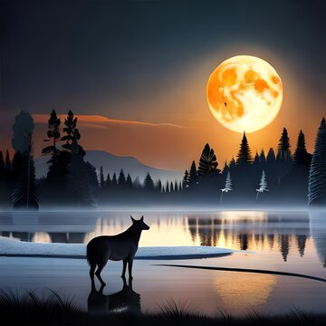 wolf howling at the moon generated Ai