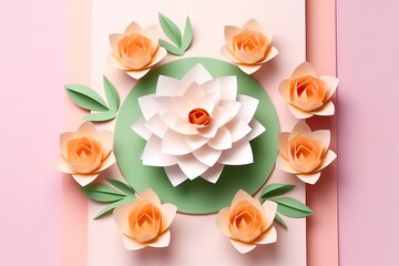 Lotus Flowers. A Shadow Box Paper Craft. Generative AI