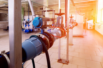 Pressure sensor in an industrial boiler room. Barometer in the heating system. Close-up.
