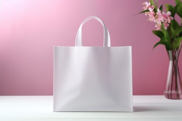 Mockup White Blank shopping bag with natural theme background Generative AI.