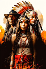 Fototapeta premium indigenous man and woman. Indigenous Peoples Day illustration