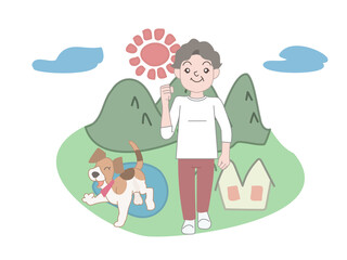 老人　シニア　運動　ウォーキング　セット素材